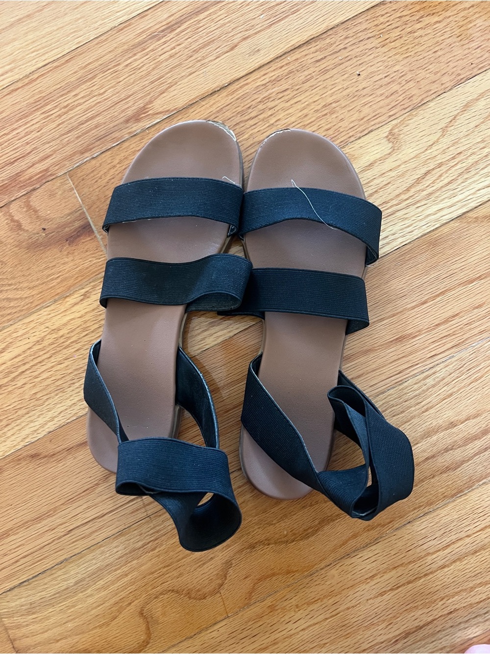Black Strappy Elastic Flat Sandals